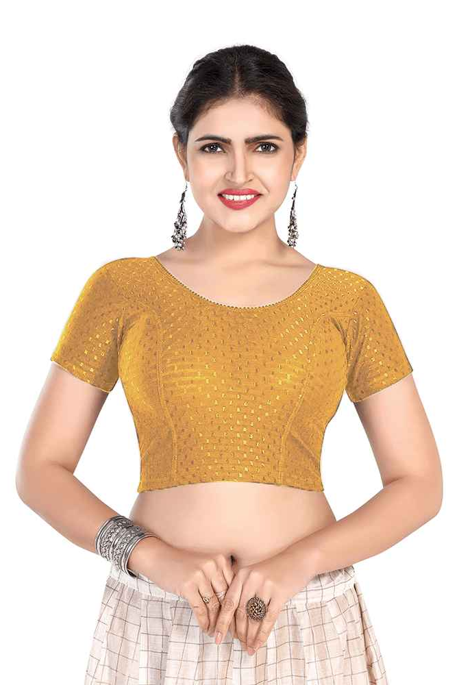 FINESTFIT BUY 1 GET 1 FREE Round Neck Dobby Fabric Stretchable Cap Sleeve Readymade Saree Blouse for Women-1195