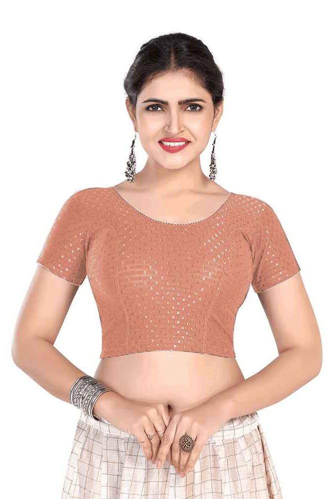 FINESTFIT BUY 1 GET 1 FREE Round Neck Dobby Fabric Stretchable Cap Sleeve Readymade Saree Blouse for Women-1195
