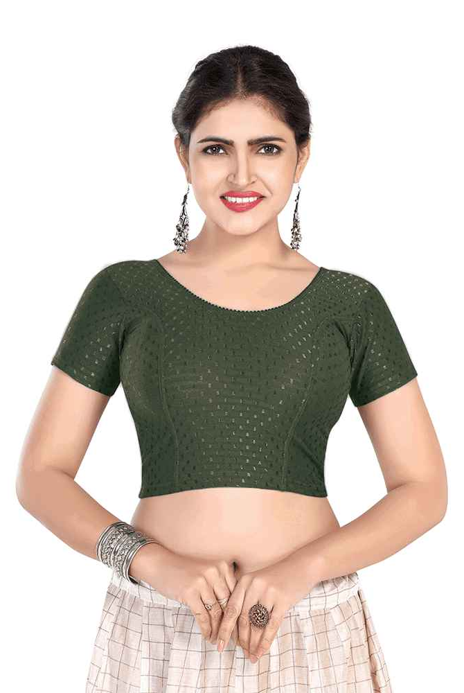 FINESTFIT BUY 1 GET 1 FREE Round Neck Dobby Fabric Stretchable Cap Sleeve Readymade Saree Blouse for Women-1195