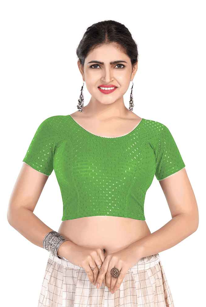 FINESTFIT BUY 1 GET 1 FREE Round Neck Dobby Fabric Stretchable Cap Sleeve Readymade Saree Blouse for Women-1195