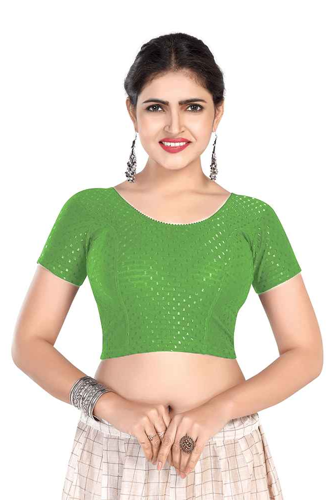 FINESTFIT BUY 1 GET 1 FREE Round Neck Dobby Fabric Stretchable Cap Sleeve Readymade Saree Blouse for Women-1195