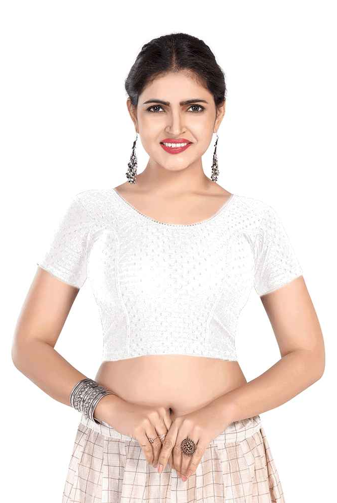 FINESTFIT BUY 1 GET 1 FREE Round Neck Dobby Fabric Stretchable Cap Sleeve Readymade Saree Blouse for Women-1195