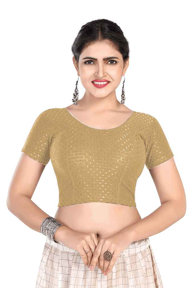 FINESTFIT BUY 1 GET 1 FREE Round Neck Dobby Fabric Stretchable Cap Sleeve Readymade Saree Blouse for Women-1195