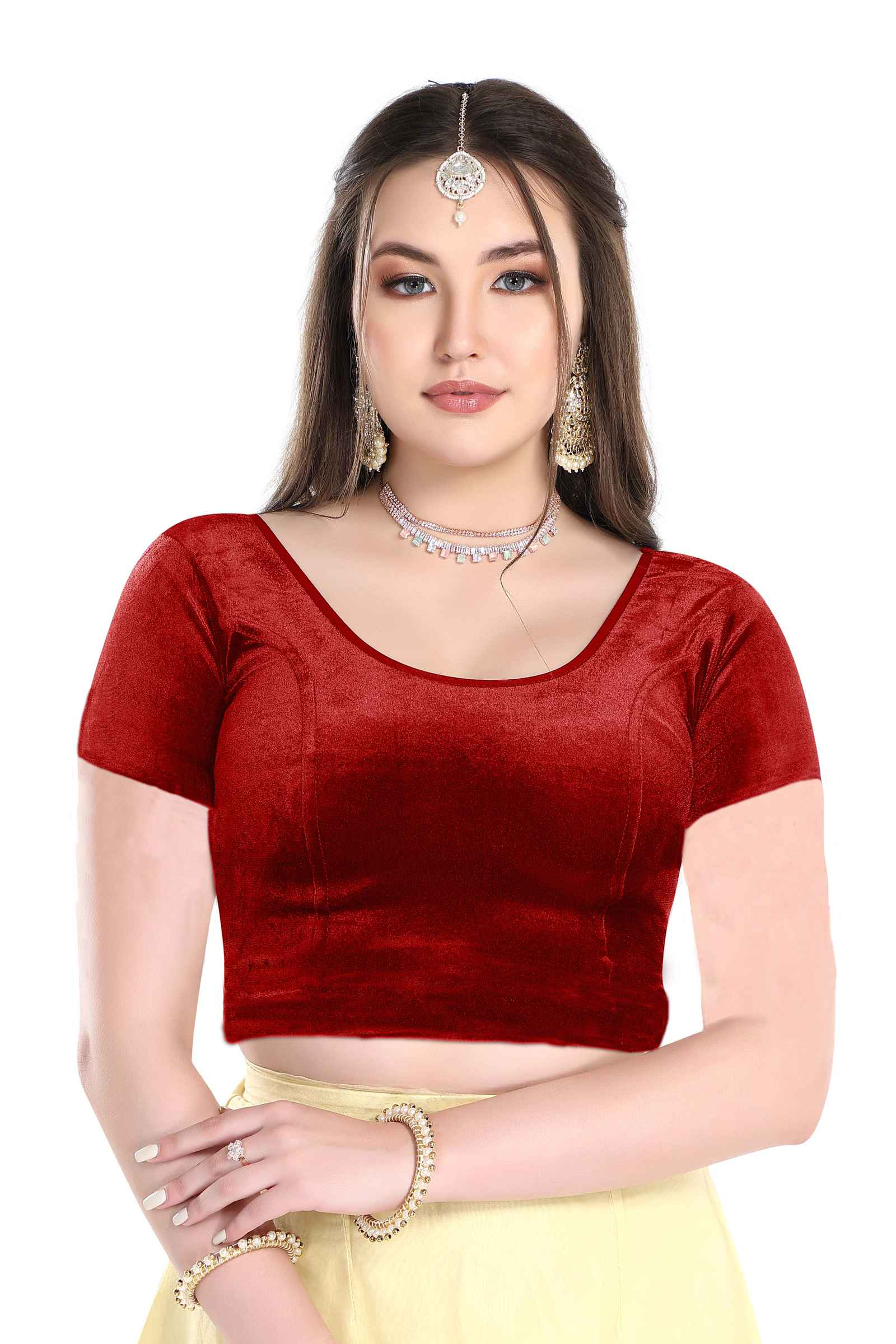 FINESTFIT Cotton Lycra Stretchable Short Sleeve Readymade Saree Blouse for Women Stylish.1030