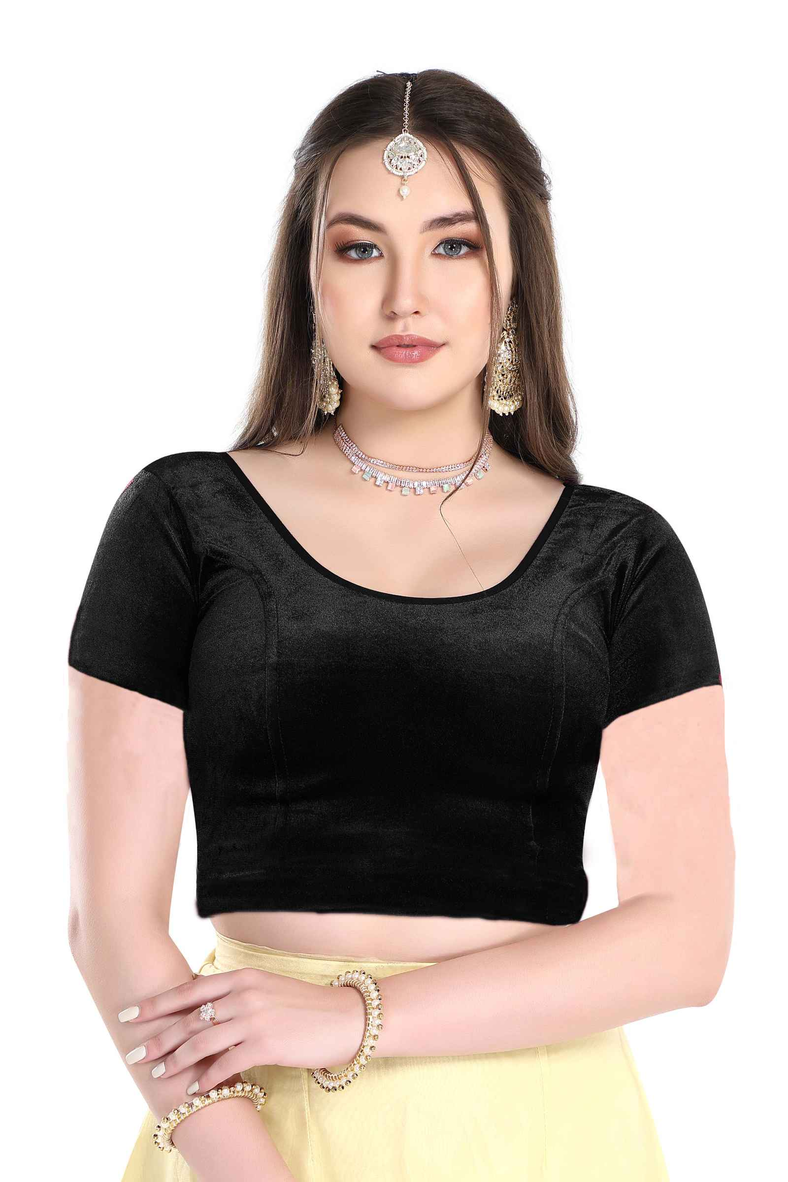 FINESTFIT Cotton Lycra Stretchable Short Sleeve Readymade Saree Blouse for Women Stylish.1030