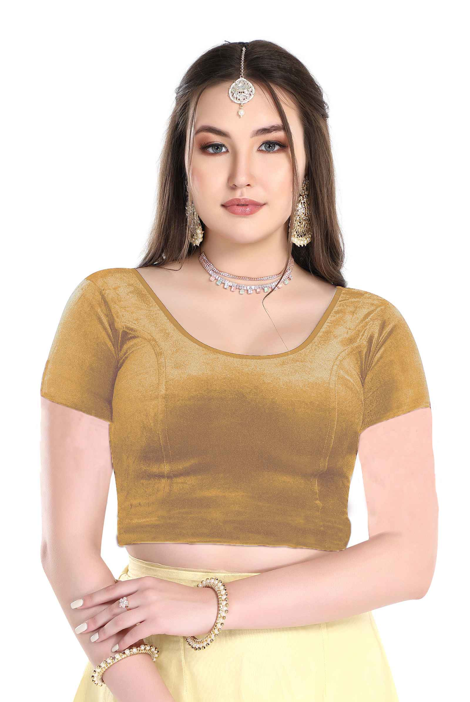 FINESTFIT Cotton Lycra Stretchable Short Sleeve Readymade Saree Blouse for Women Stylish.1030