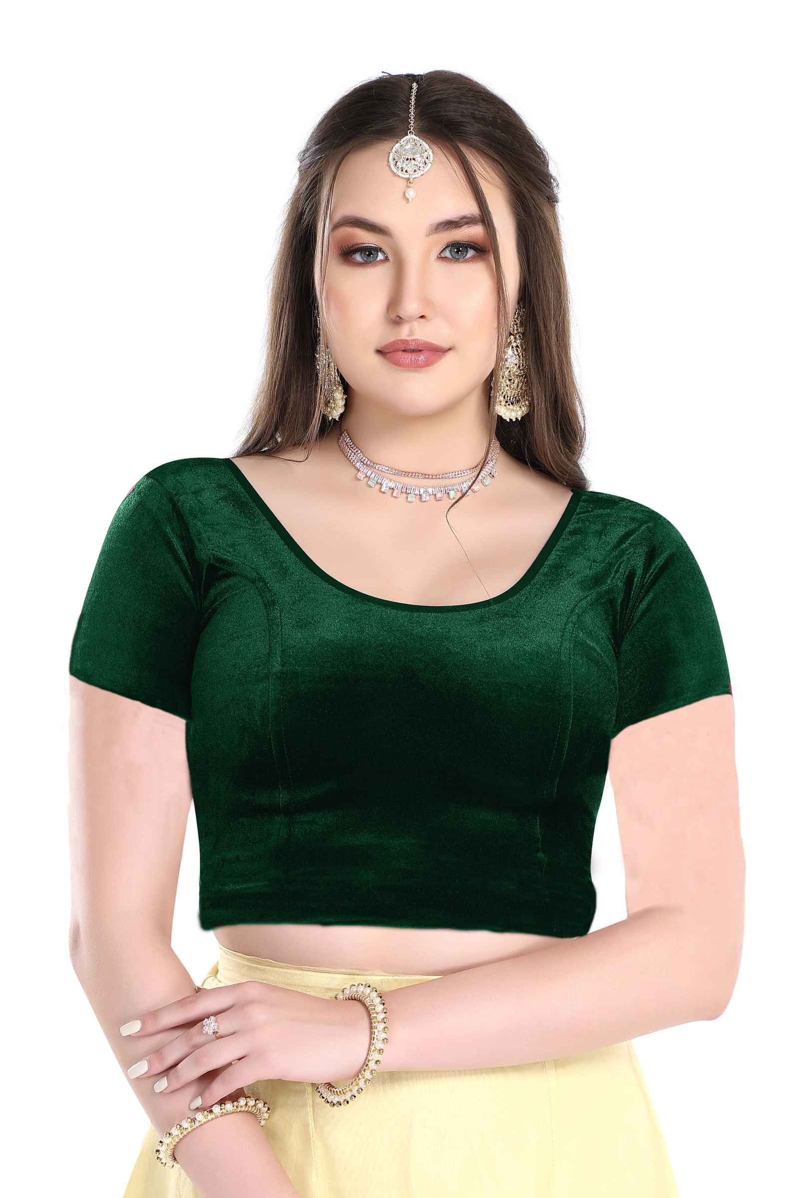 FINESTFIT Cotton Lycra Stretchable Short Sleeve Readymade Saree Blouse for Women Stylish.1030