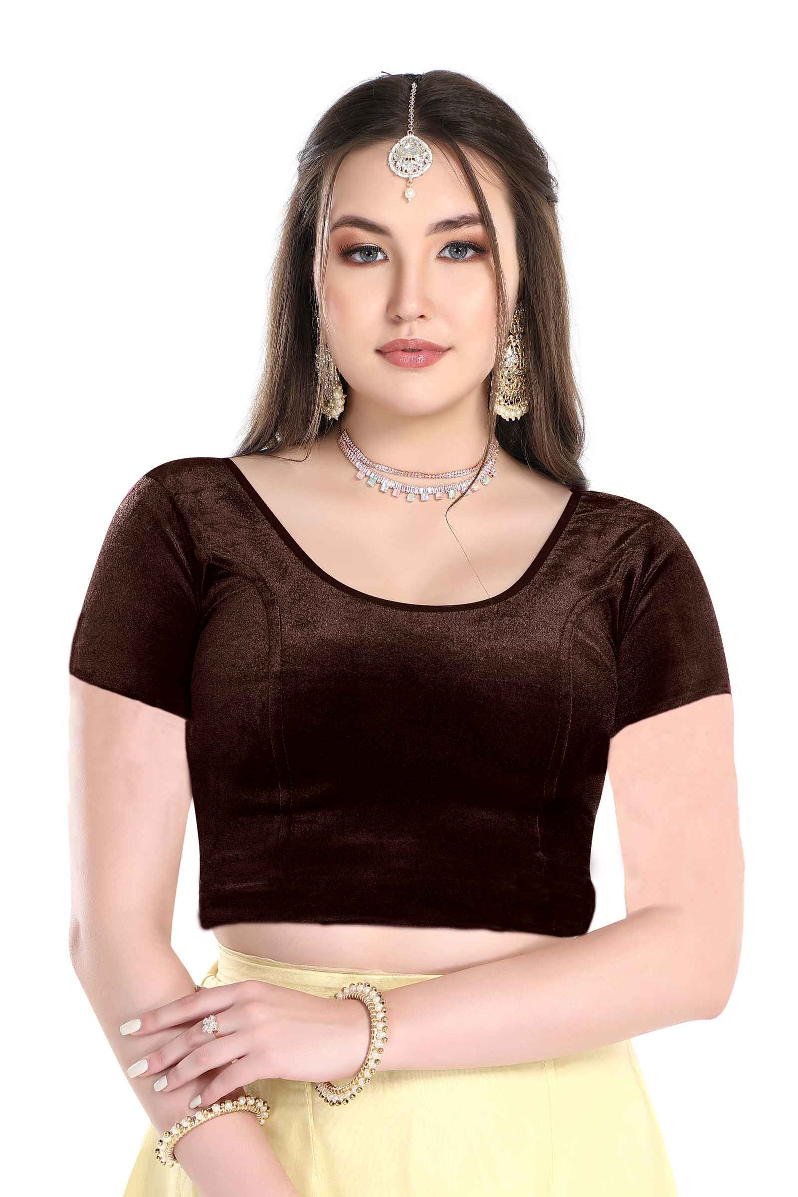FINESTFIT Cotton Lycra Stretchable Short Sleeve Readymade Saree Blouse for Women Stylish.1030