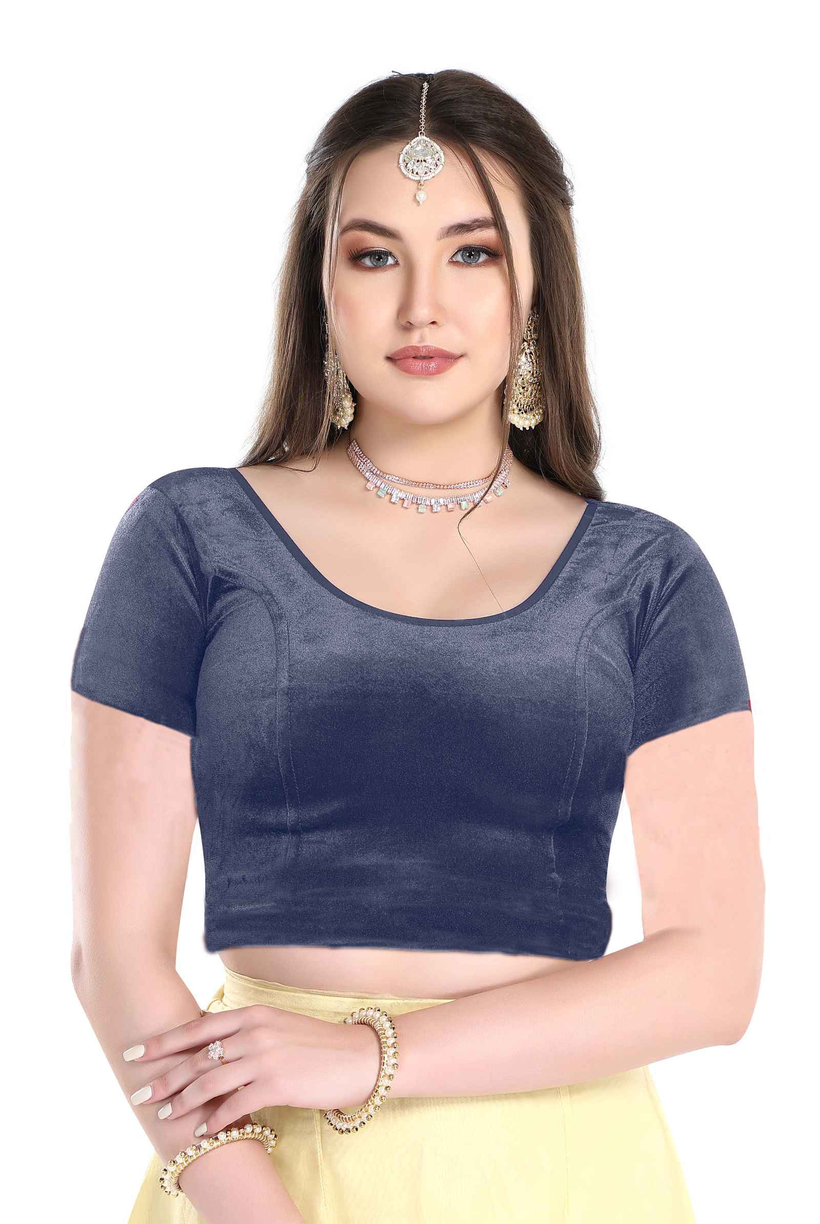 FINESTFIT Cotton Lycra Stretchable Short Sleeve Readymade Saree Blouse for Women Stylish.1030