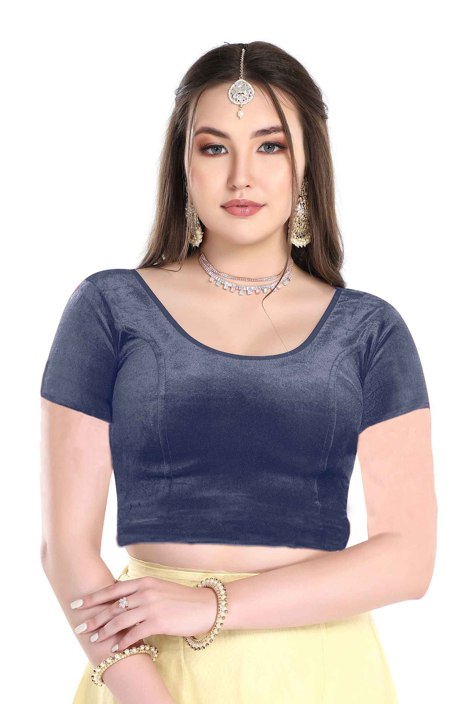 FINESTFIT Cotton Lycra Stretchable Short Sleeve Readymade Saree Blouse for Women Stylish.1030