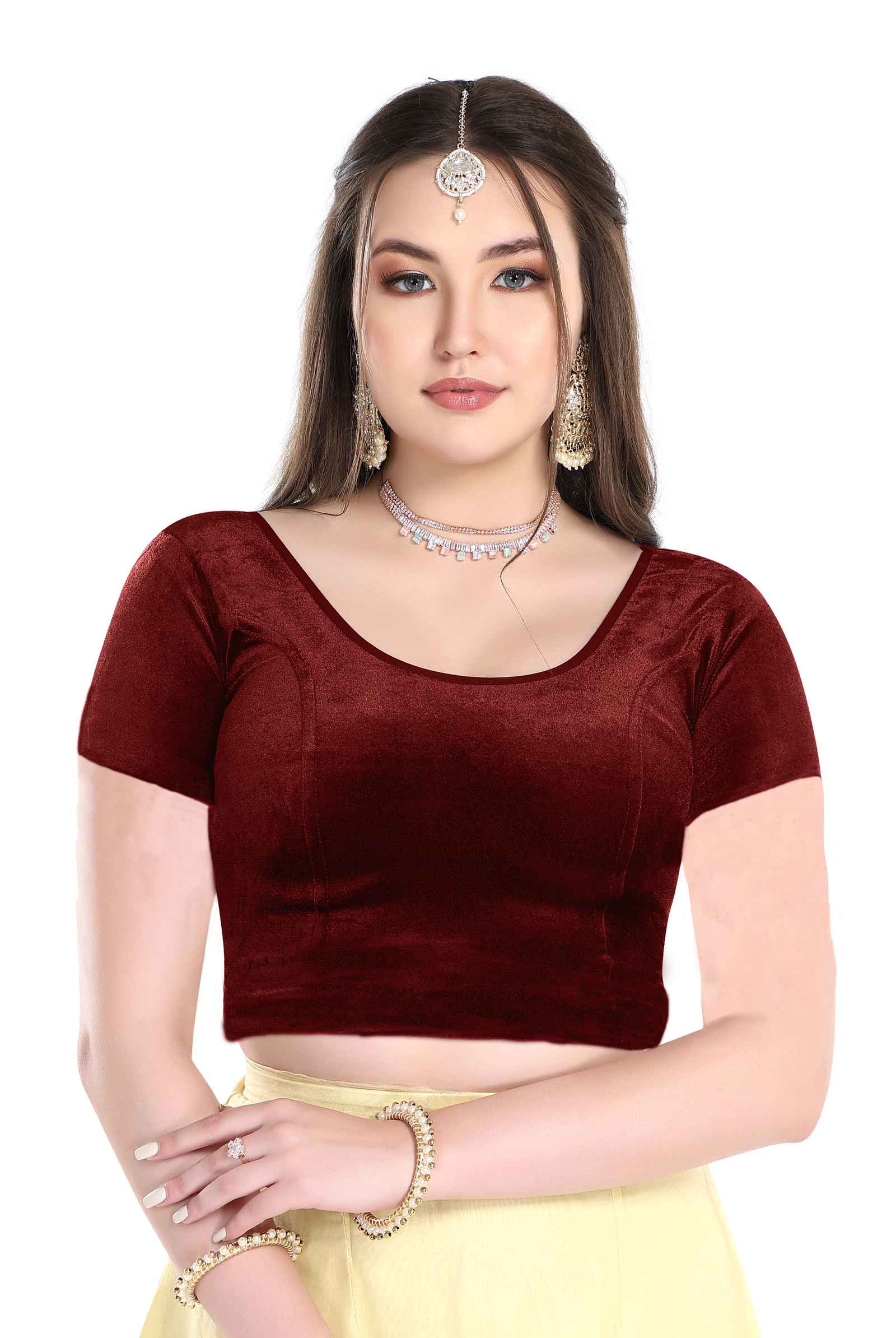 FINESTFIT Cotton Lycra Stretchable Short Sleeve Readymade Saree Blouse for Women Stylish.1030
