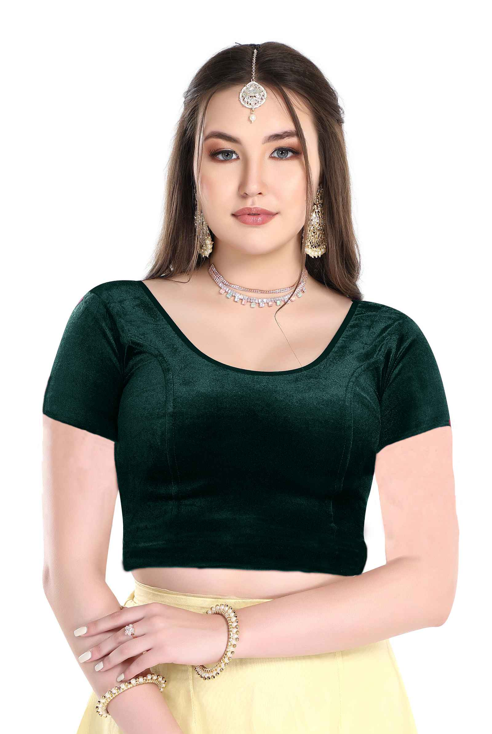 FINESTFIT Cotton Lycra Stretchable Short Sleeve Readymade Saree Blouse for Women Stylish.1030