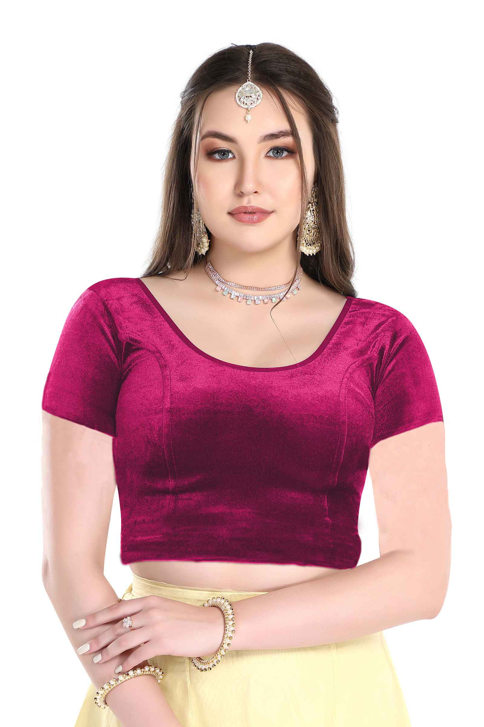 FINESTFIT Cotton Lycra Stretchable Short Sleeve Readymade Saree Blouse for Women Stylish.1030