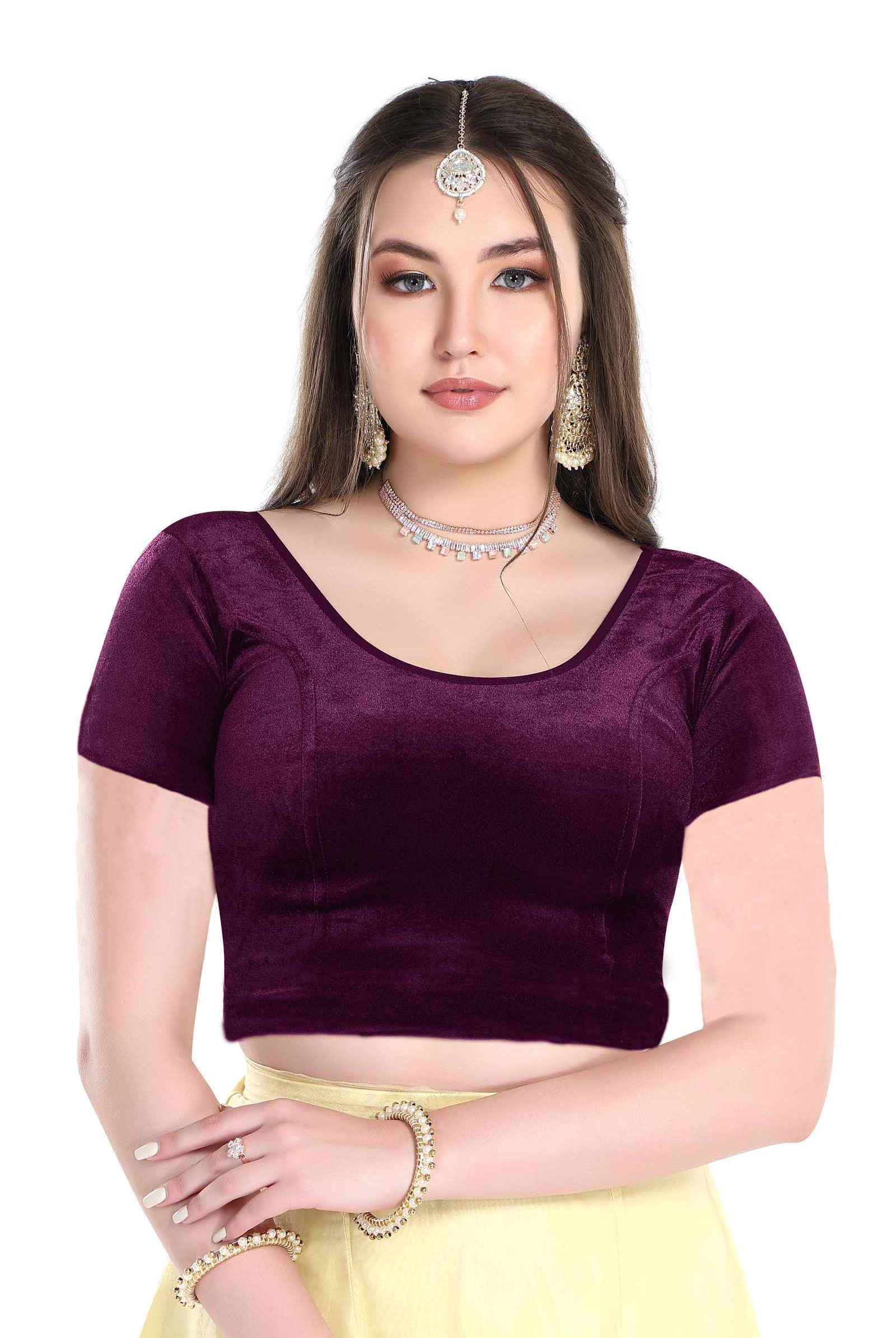 FINESTFIT Cotton Lycra Stretchable Short Sleeve Readymade Saree Blouse for Women Stylish.1030