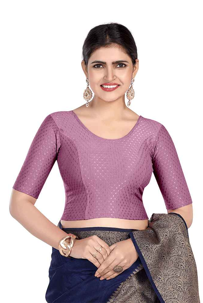 FINESTFIT Round Neck Dobby Fabric Stretchable Elbow Sleeve Readymade Saree Blouse for Women-1196