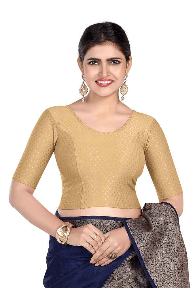 FINESTFIT Round Neck Dobby Fabric Stretchable Elbow Sleeve Readymade Saree Blouse for Women-1196