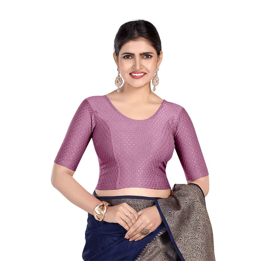 FINESTFIT Round Neck Dobby Fabric Stretchable Elbow Sleeve Readymade Saree Blouse for Women-1196