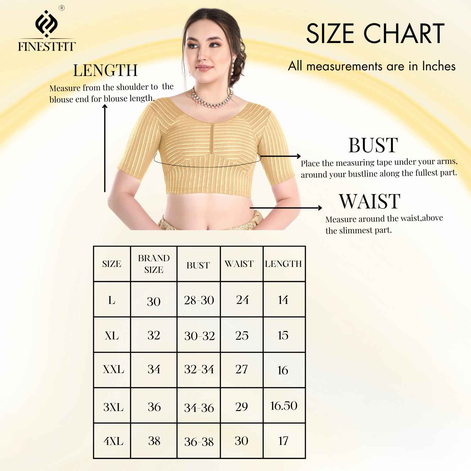 FINESTFIT Round Neck Dobby Fabric Stretchable Elbow Sleeve Readymade Saree Blouse for Women-1196