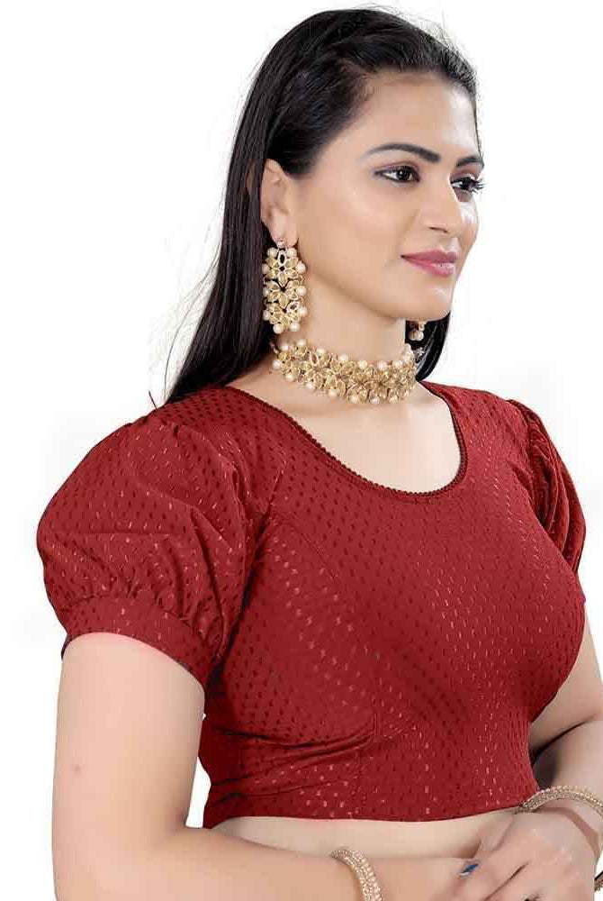 FINESTFIT Women's Balloon Short Sleeves Blouse - Traditional Printed Readymade Saree Blouse.4510