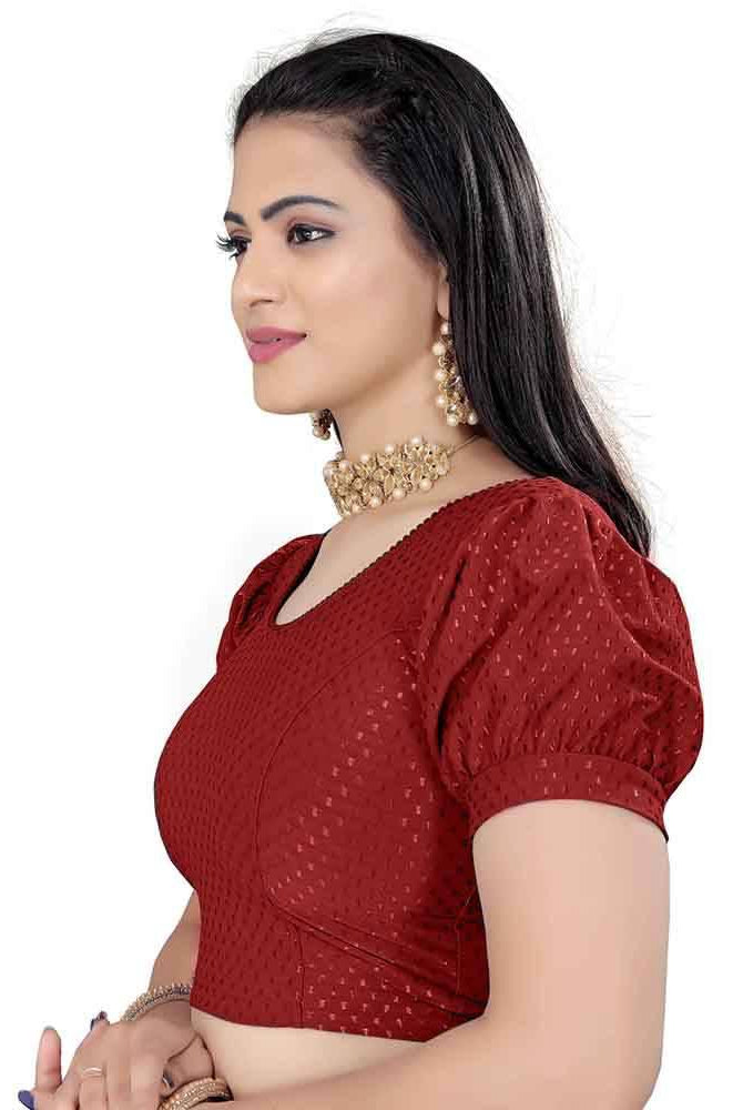 FINESTFIT Women's Traditional Printed Readymade Saree Blouse with Balloon Short Sleeves.4510