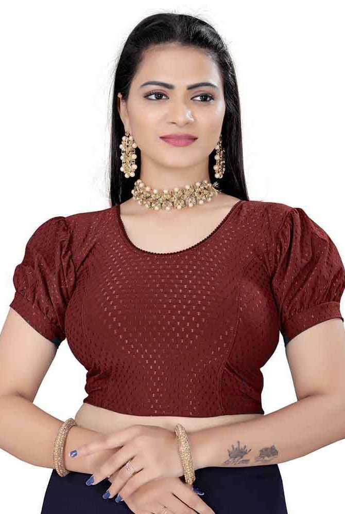 FINESTFIT Women's Balloon Short Sleeves Blouse - Traditional Printed Readymade Saree Blouse.4510