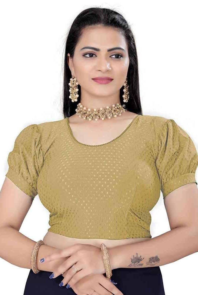 FINESTFIT Women's Traditional Printed Readymade Saree Blouse with Balloon Short Sleeves.4510