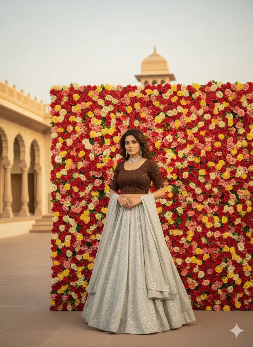 Stay On Trend: Latest Fashion Readymade Blouses for Women,Swarovski studded round neckline,elbow sleeves.332 FINESTFIT