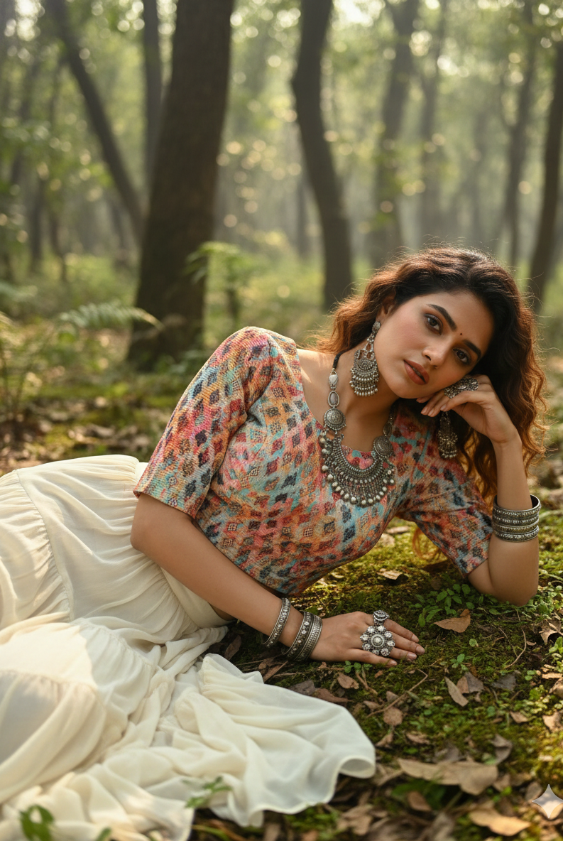 Stay On Trend: Latest Fashion Readymade Blouses for Women,round neckline,elbow sleeves.20062 - FINESTFIT