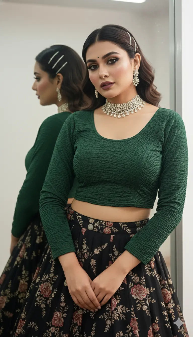 Stay On Trend: Latest Fashion Readymade Blouses for Women,round neckline ,Full sleeves.7960 FINESTFIT