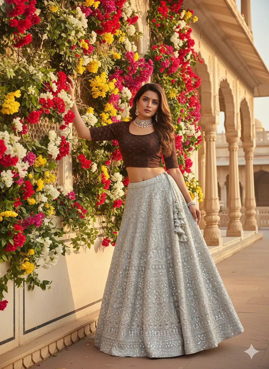 Stay On Trend: Latest Fashion Readymade Blouses for Women,Swarovski studded round neckline,elbow sleeves.332 FINESTFIT