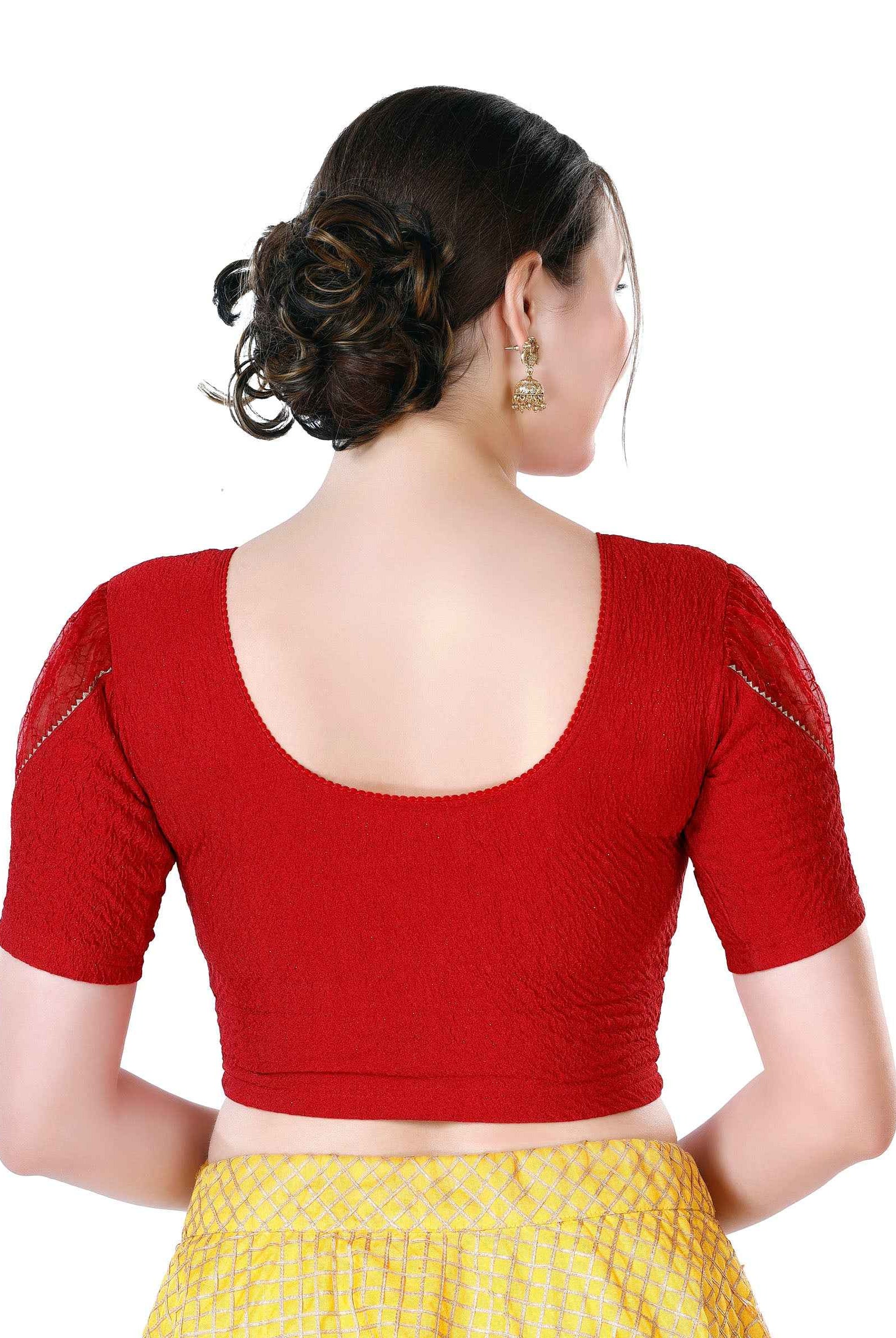 Stay On Trend: Latest Fashion Readymade Blouses for Women,round neckline,puff sleeves with lace detail.32031
