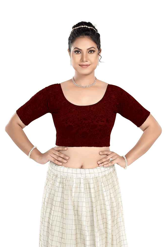 Stay On Trend Latest Fashion Blouses for Women,Round Neck with Elbow Sleeves.7111