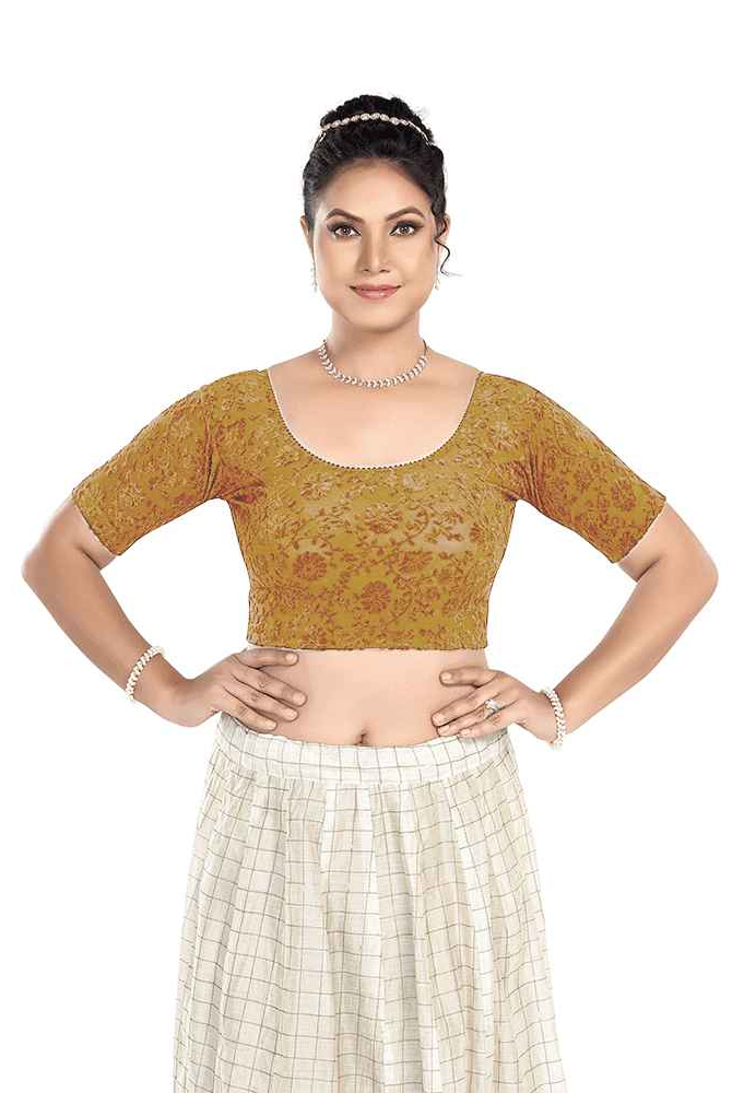 Stay On Trend Latest Fashion Blouses for Women,Round Neck with Elbow Sleeves.7111