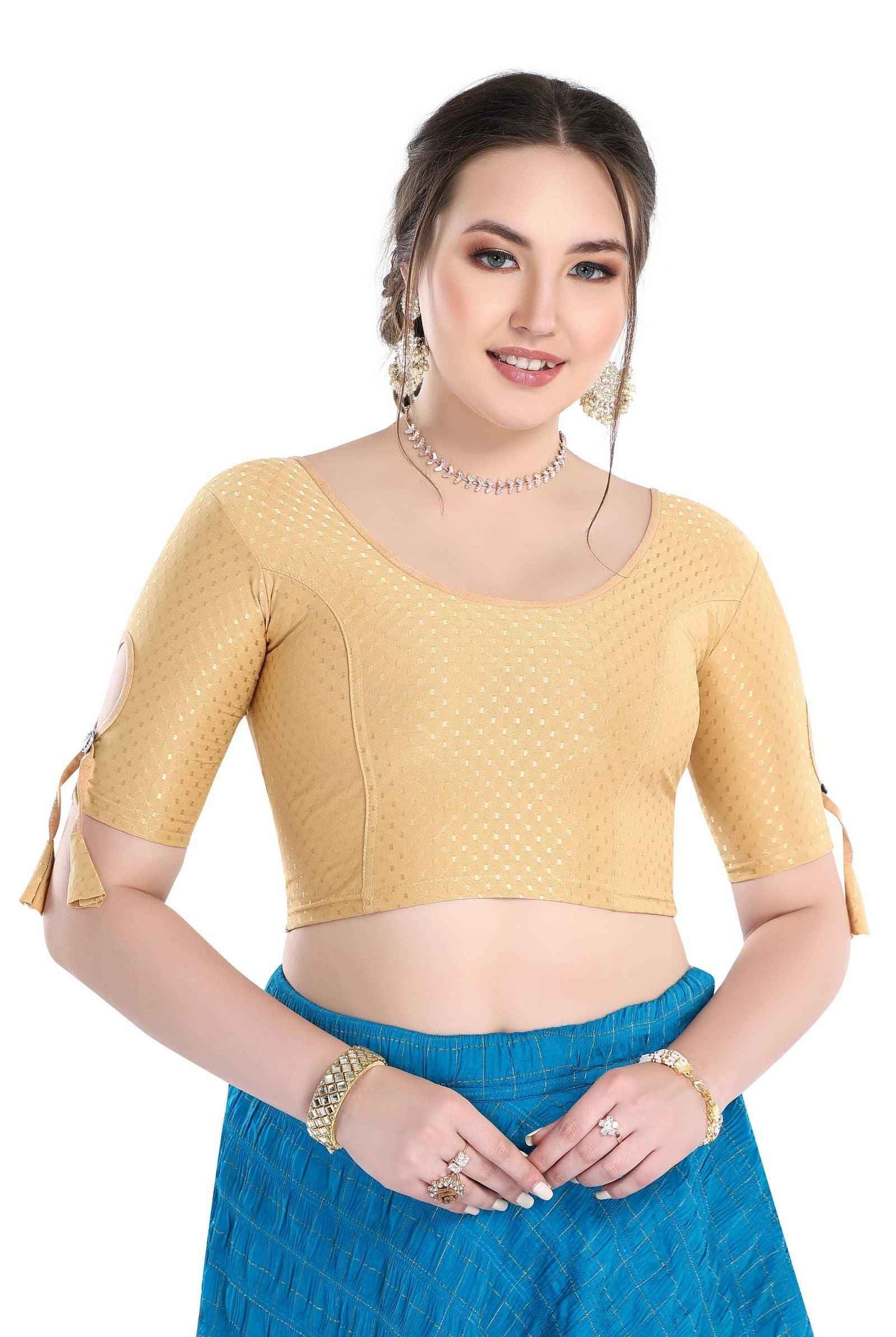 Stay On Trend Finestfit Readymade Latkan Keyhole Cut Blouse for Women, Round Neckline with Cut-Out Sleeves.4515