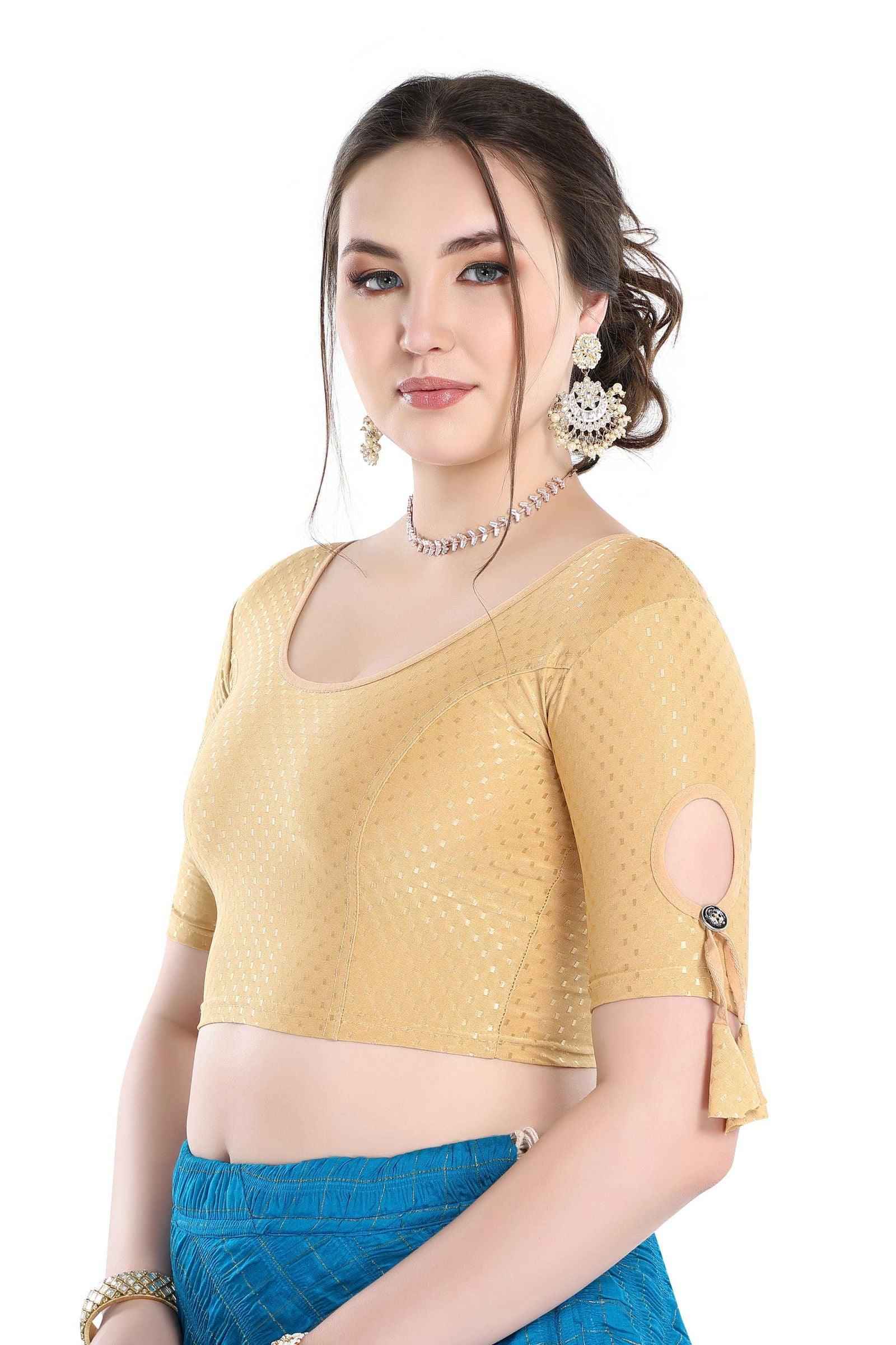 Stay On Trend Finestfit Readymade Latkan Keyhole Cut Blouse for Women, Round Neckline with Cut-Out Sleeves.4515