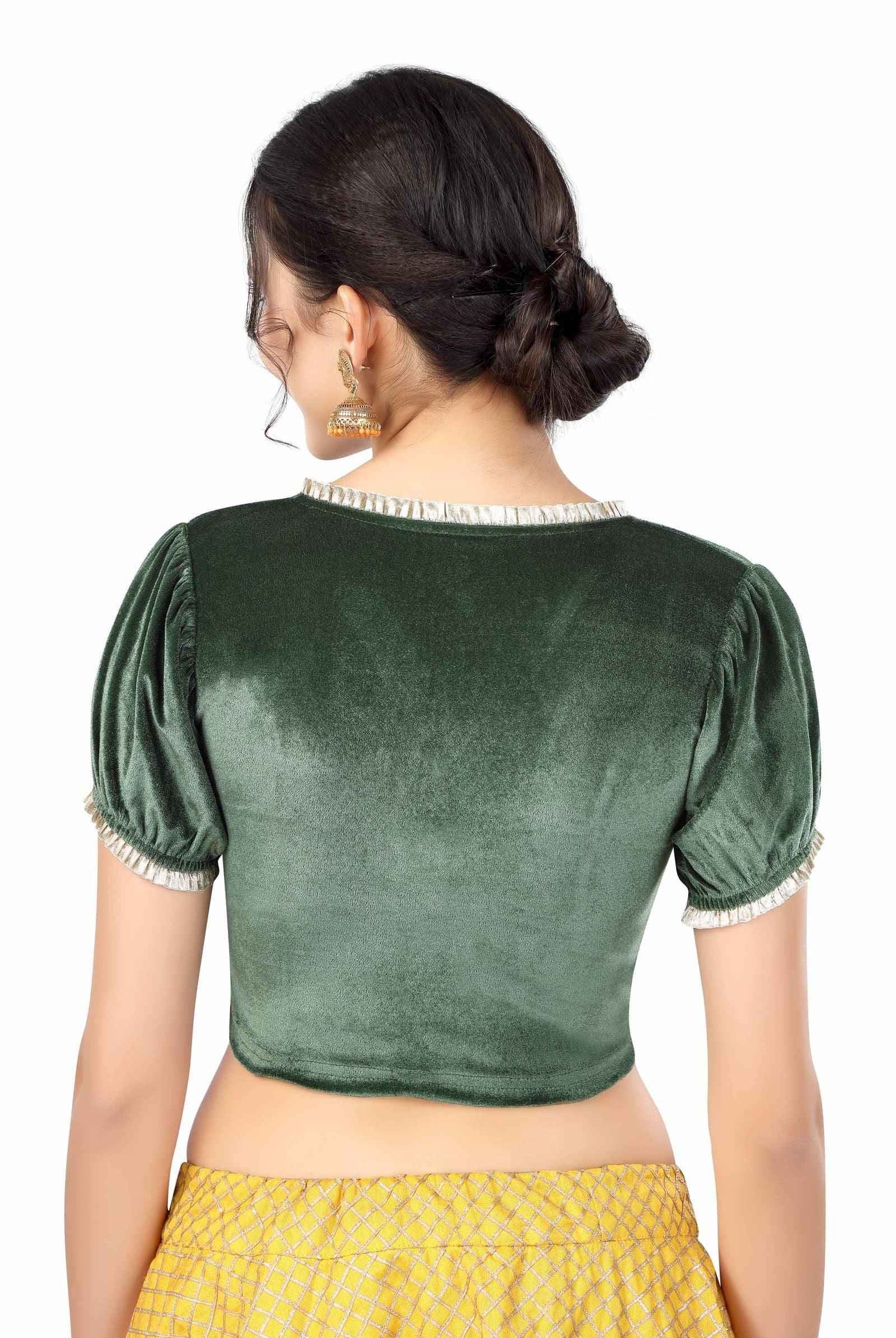 Stay On Trend with FinestFit Readymade Balloon Sleeves Blouse for Women - V Neckline with Pearl Ruffle Lace and Ruffle Hem