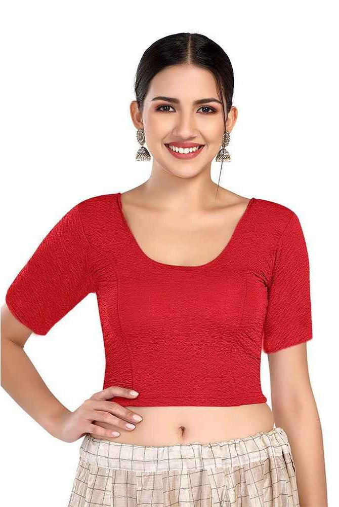 Stay On Trend: Finestfit Readymade Elbow Sleeves Blouse for Women, Round Neckline, Latest Fashion 6960