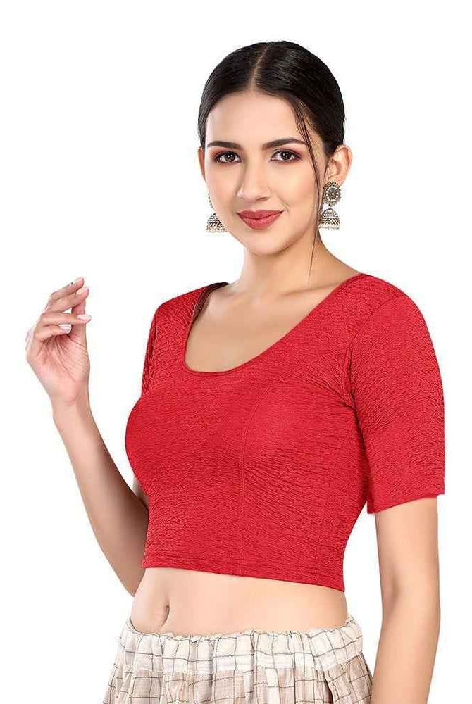 Stay On Trend: Finestfit Readymade Elbow Sleeves Blouse for Women, Round Neckline, Latest Fashion 6960