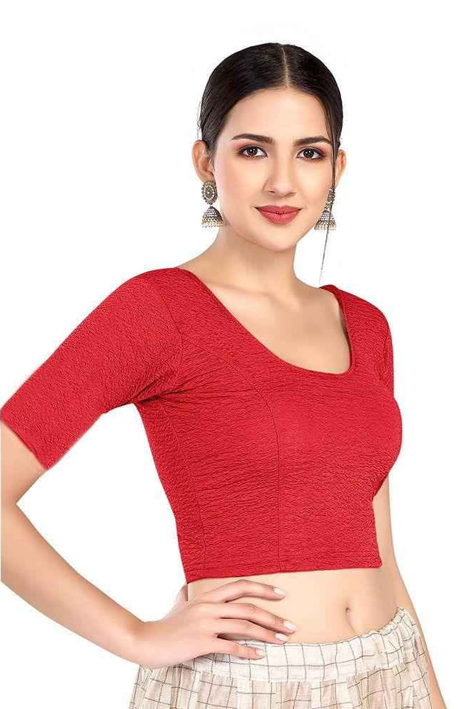 Stay On Trend: Finestfit Readymade Elbow Sleeves Blouse for Women, Round Neckline, Latest Fashion 6960