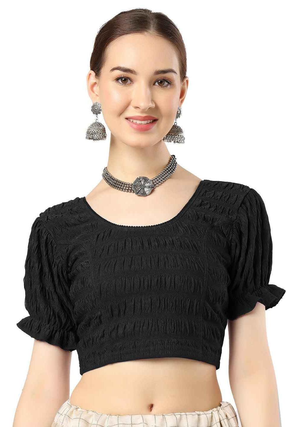 Stay On Trend with FinestFit Readymade Balloon Sleeves Blouse for Women - Round Neckline, Fabric Balloon Sleeves - 18001