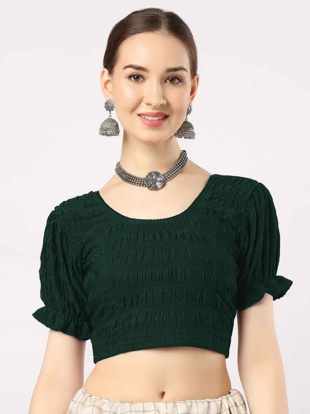 Stay On Trend with FinestFit Readymade Balloon Sleeves Blouse for Women - Round Neckline, Fabric Balloon Sleeves - 18001