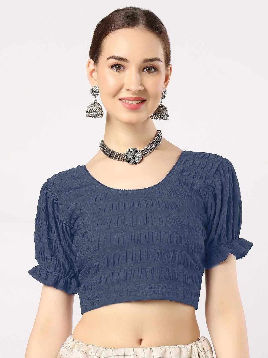 Stay On Trend with FinestFit Readymade Balloon Sleeves Blouse for Women - Round Neckline, Fabric Balloon Sleeves - 18001