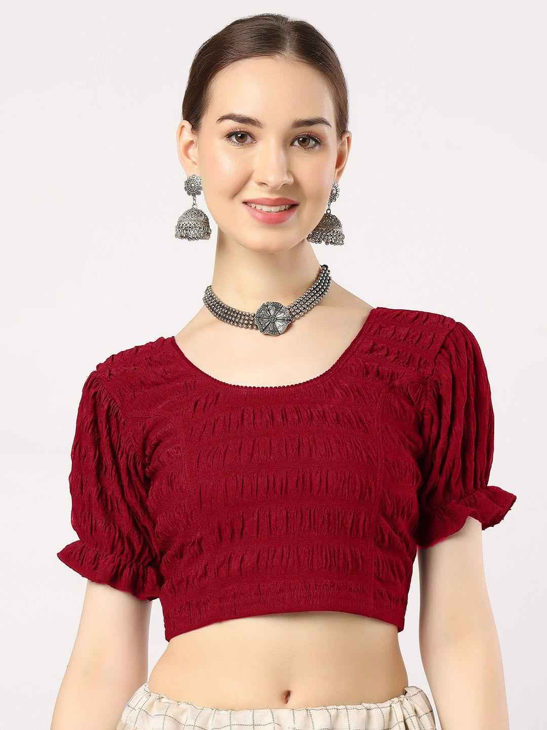 Stay On Trend with FinestFit Readymade Balloon Sleeves Blouse for Women - Round Neckline, Fabric Balloon Sleeves - 18001