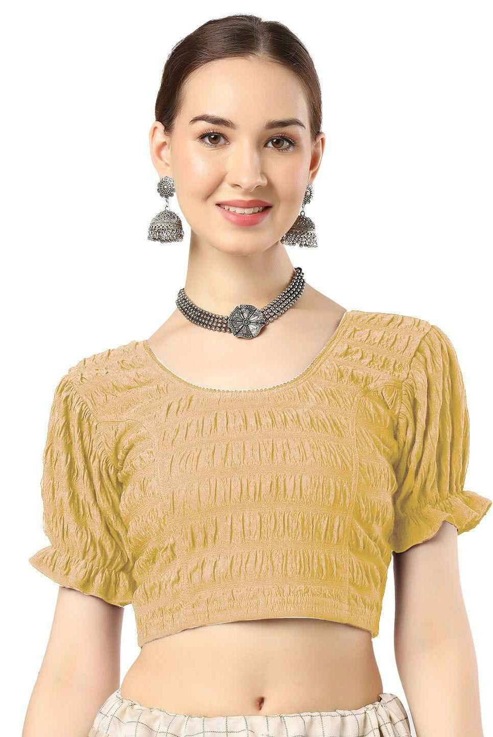 Stay On Trend with FinestFit Readymade Balloon Sleeves Blouse for Women - Round Neckline, Fabric Balloon Sleeves - 18001