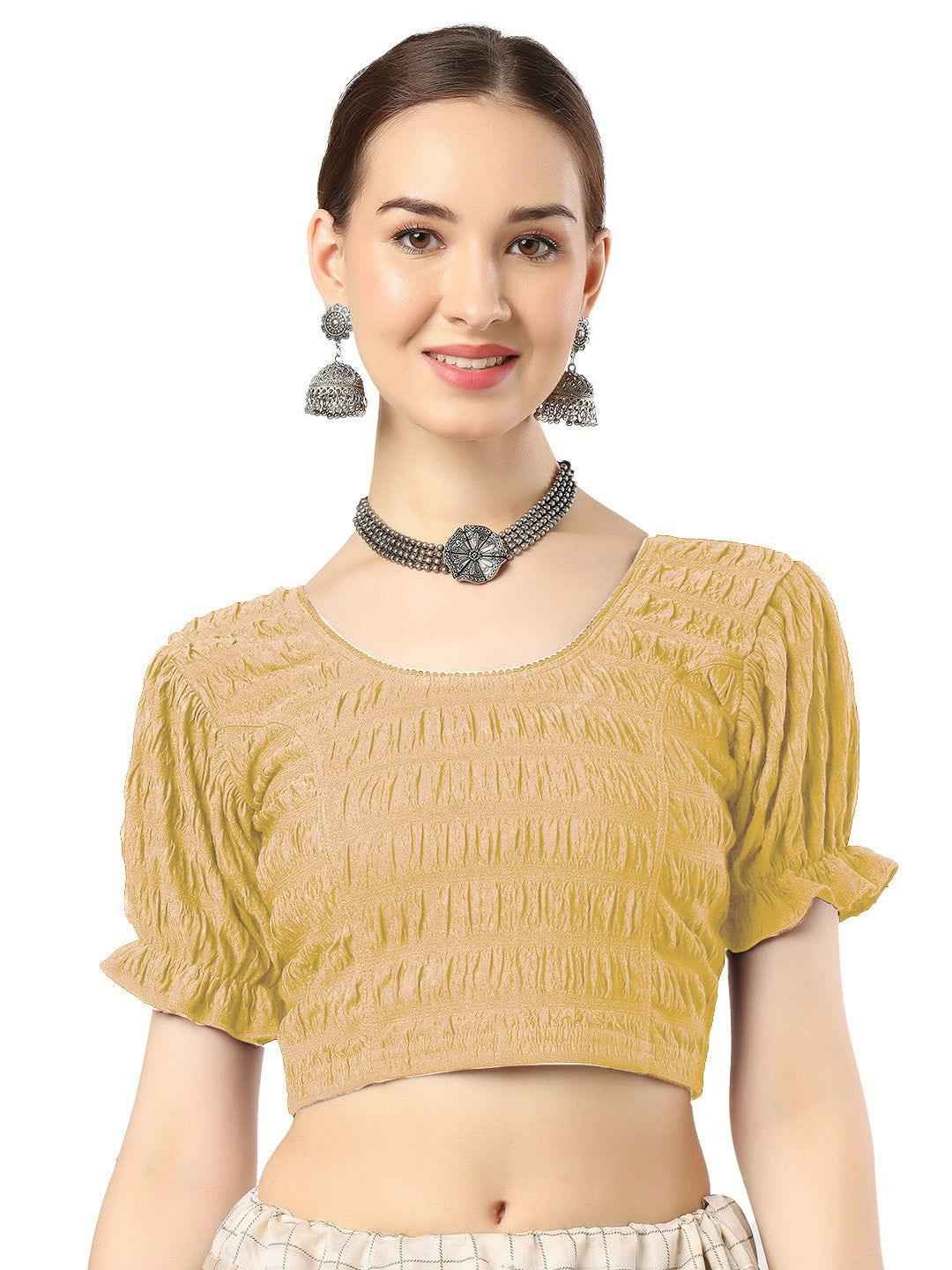 Stay On Trend with FinestFit Readymade Balloon Sleeves Blouse for Women - Round Neckline, Fabric Balloon Sleeves - 18001