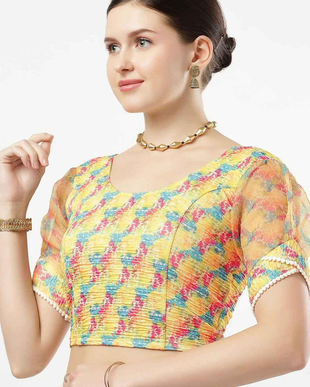 Stay On Trend: FINESTFIT READYMADE DIGITAL PRINT SLEEVES BLOUSE with Round Neckline and Organza Balloon Sleeves