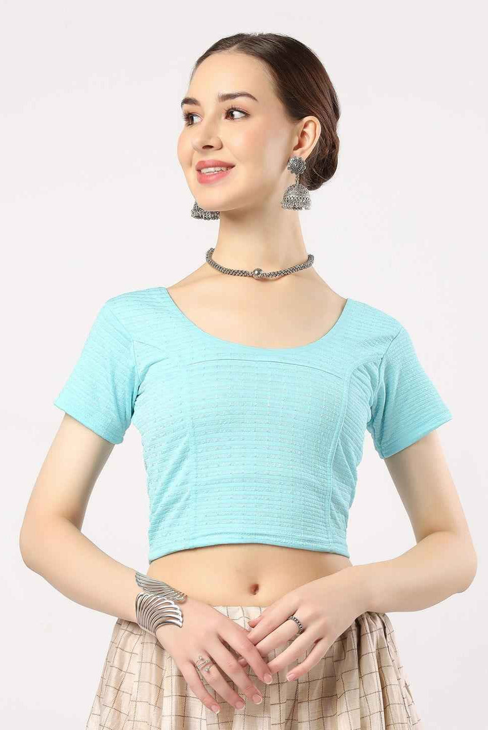 Stay On Trend with Finestfit Readymade Cap Sleeves Blouse for Women, Round Neckline 1502