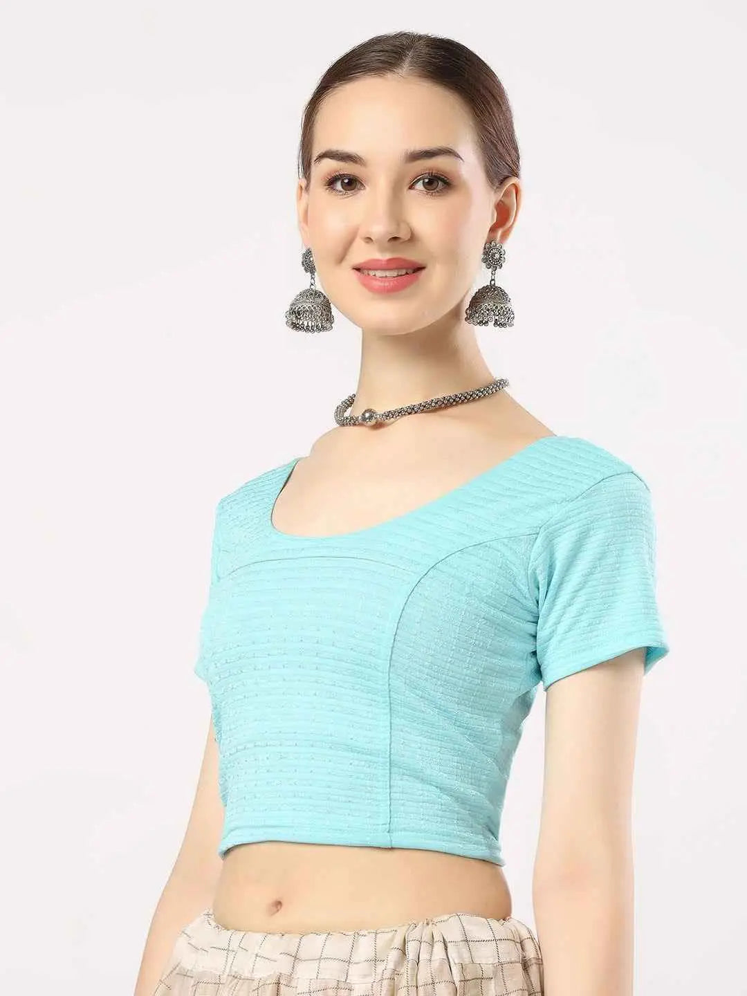 Stay On Trend with Finestfit Readymade Cap Sleeves Blouse for Women, Round Neckline 1502
