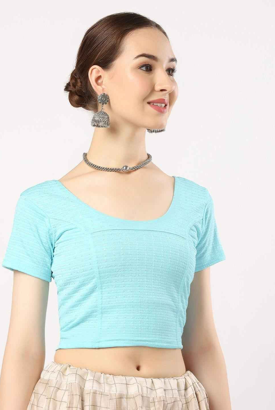 Stay On Trend with Finestfit Readymade Cap Sleeves Blouse for Women, Round Neckline 1502