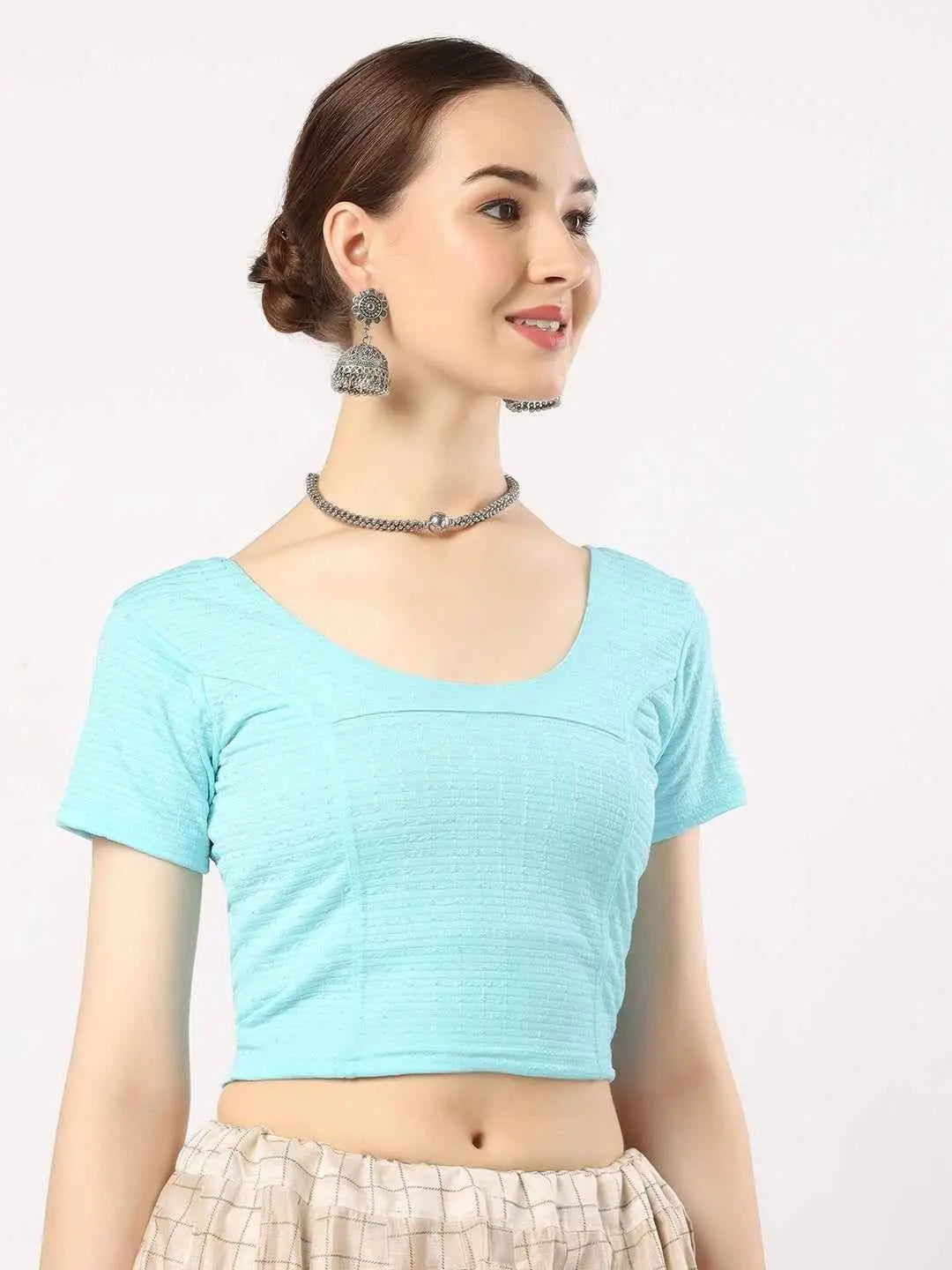 Stay On Trend with Finestfit Readymade Cap Sleeves Blouse for Women, Round Neckline 1502